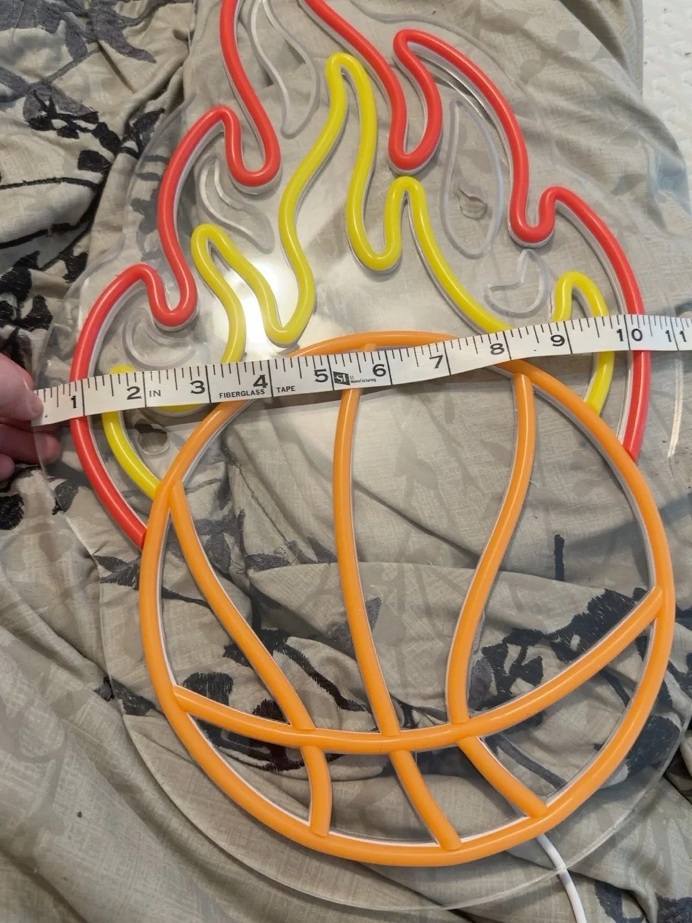 Flaming Basketball LED Neon Wall Sign Approx 18” x 11” USB Powered Sports Decor